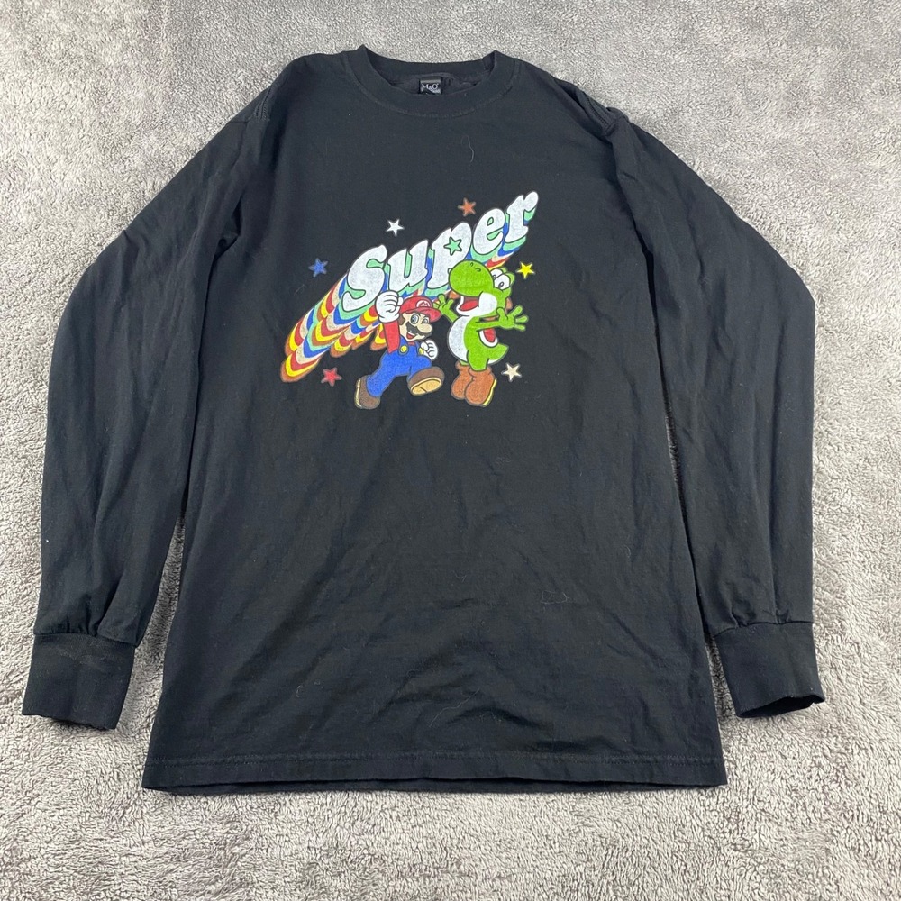 Nintendo Super Mario Bros T-Shirt Mens Small Black Long Sleeve‎